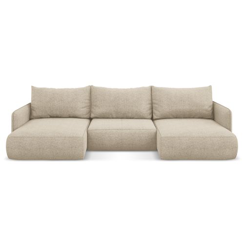 Canapé D'angle Panoramique Convertible Nanea En Tissu Chenille Beige Foncé