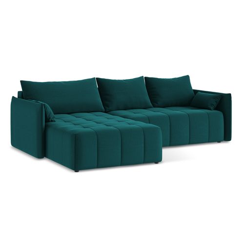 Canapé D’angle 3 Places Gauche Convertible Moku En Velours Marin