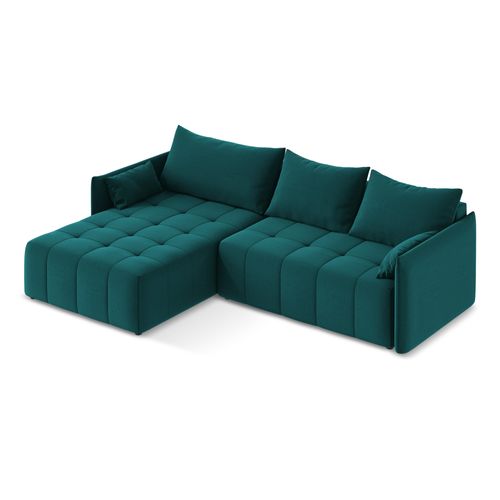 Canapé D’angle 3 Places Gauche Convertible Moku En Velours Marin