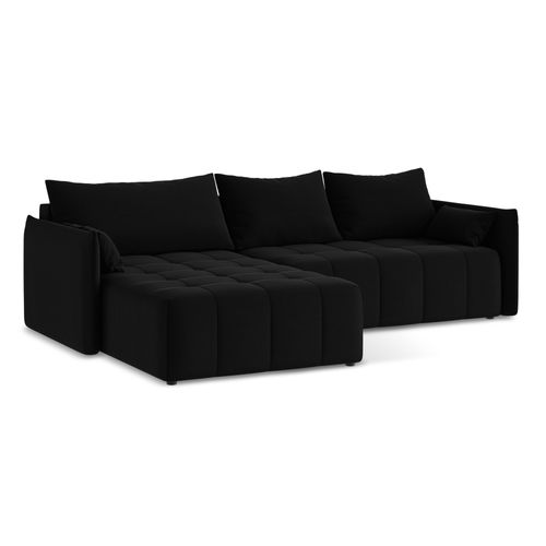 Canapé D’angle 3 Places Gauche Convertible Moku En Velours Noir