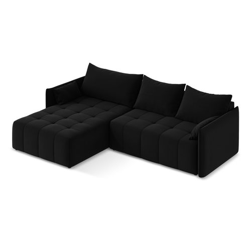 Canapé D’angle 3 Places Gauche Convertible Moku En Velours Noir