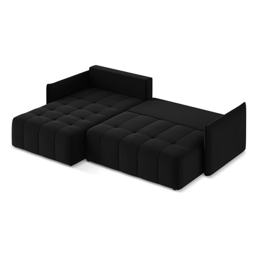 Canapé D’angle 3 Places Gauche Convertible Moku En Velours Noir