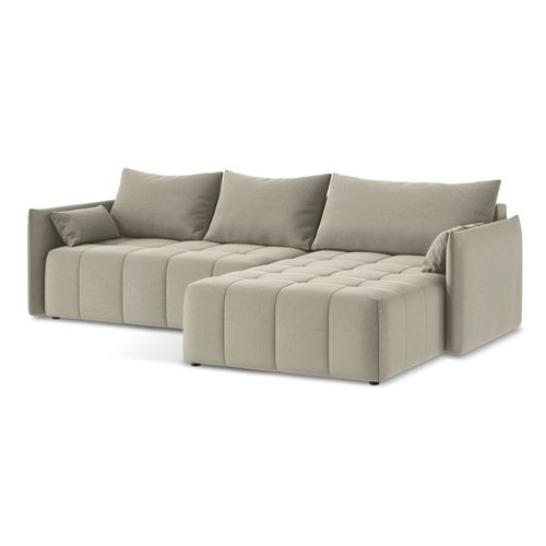 Canapé D'angle Droit Convertible Moku En Velours Perle