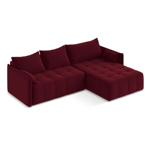 Canapé D'angle Droit Convertible Moku En Velours Bourgogne