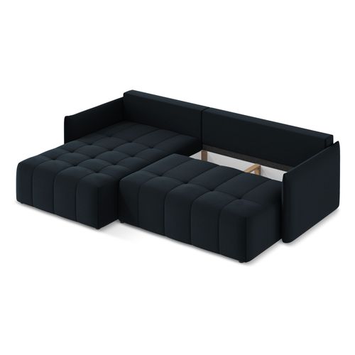 Canapé D’angle 3 Places Gauche Convertible Moku En Velours Bleu Royal