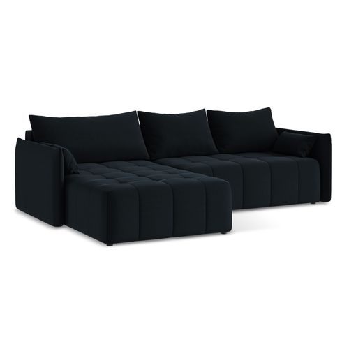 Canapé D’angle 3 Places Gauche Convertible Moku En Velours Bleu Royal