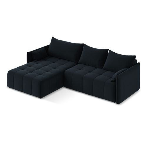 Canapé D’angle 3 Places Gauche Convertible Moku En Velours Bleu Royal