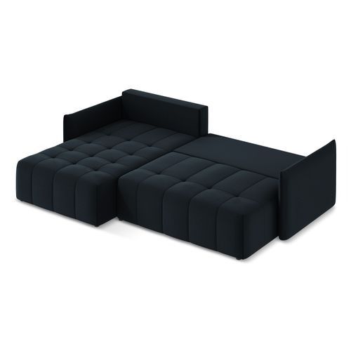 Canapé D’angle 3 Places Gauche Convertible Moku En Velours Bleu Royal