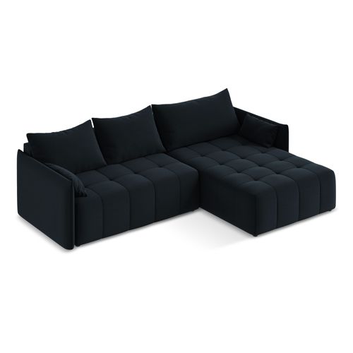 Canapé D'angle Droit Convertible Moku En Velours Bleu Royal