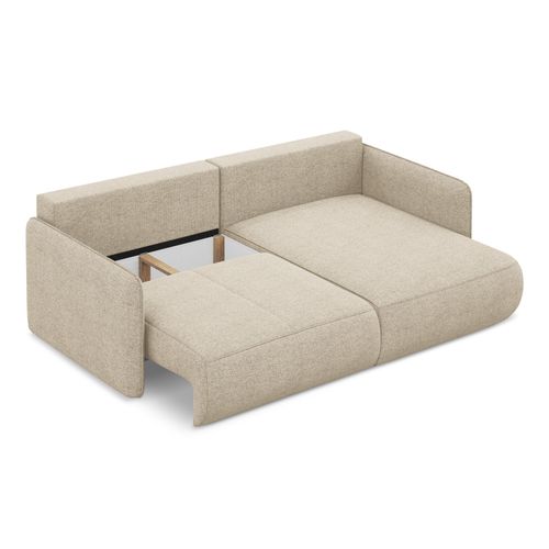 Canapé D’angle 2,5 Places Droit Convertible Nanea En Tissu Chenille Beige Foncé