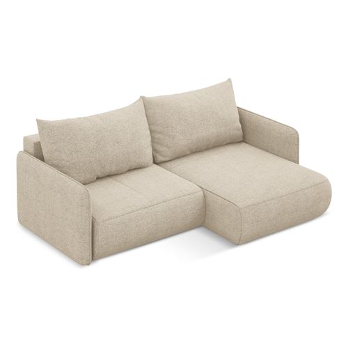 Canapé D’angle 2,5 Places Droit Convertible Nanea En Tissu Chenille Beige Foncé