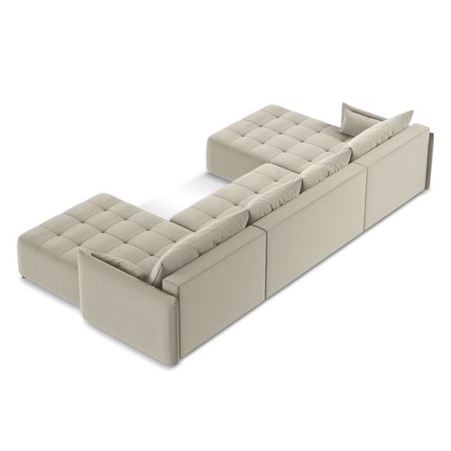 Canapé Panoramique 5 Places Moku En Velours Perle