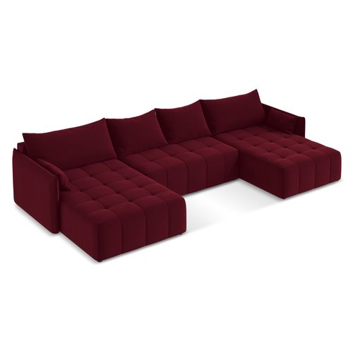 Canapé Panoramique 5 Places Moku En Velours Bourgogne