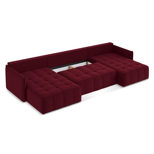 Canapé Panoramique 5 Places Moku En Velours Bourgogne
