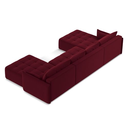 Canapé Panoramique 5 Places Moku En Velours Bourgogne
