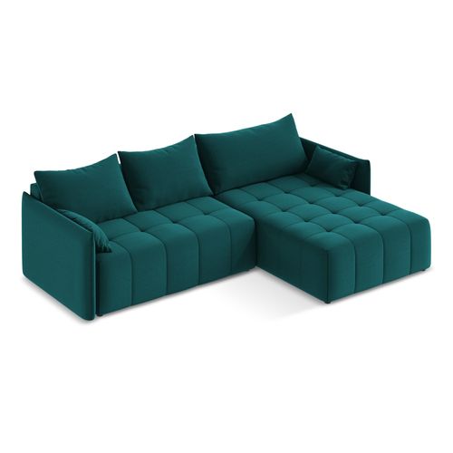 Canapé D'angle Droit Convertible Moku En Velours Marin