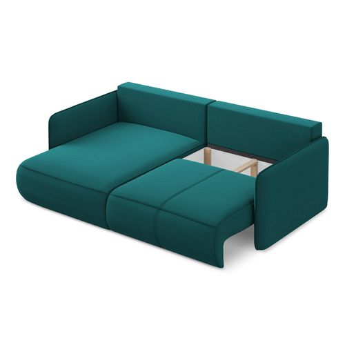 Canapé D’angle 2,5 Places Gauche Convertible Nanea En Velours Marin