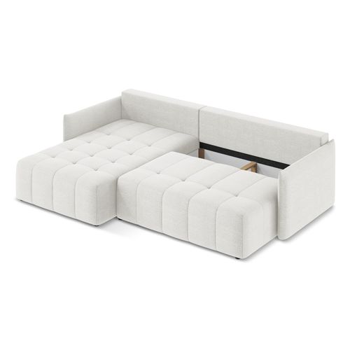 Canapé D’angle 3 Places Gauche Convertible Moku En Tissu Bouclette Blanc