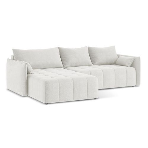 Canapé D’angle 3 Places Gauche Convertible Moku En Tissu Bouclette Blanc