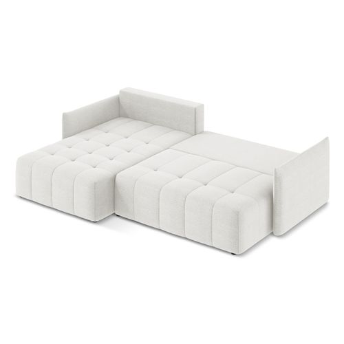 Canapé D’angle 3 Places Gauche Convertible Moku En Tissu Bouclette Blanc