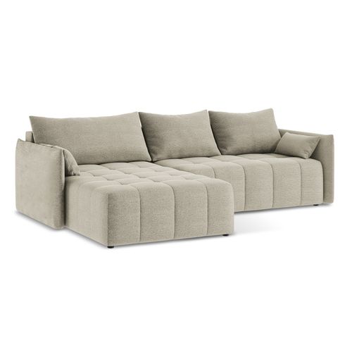 Canapé D’angle 3 Places Gauche Convertible Moku En Tissu Bouclette Taupe