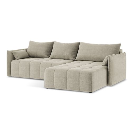 Canapé D'angle Droit Convertible Moku En Tissu Bouclette Taupe