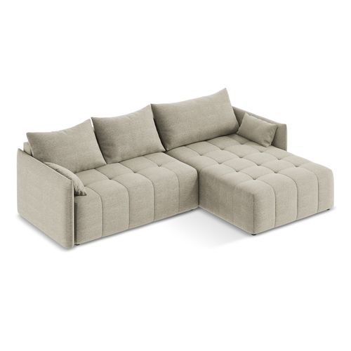 Canapé D'angle Droit Convertible Moku En Tissu Bouclette Taupe