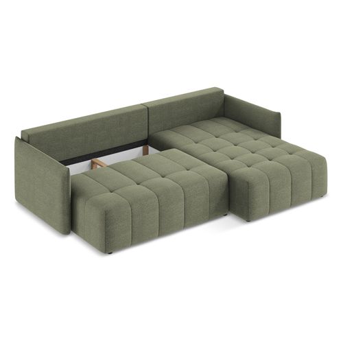 Canapé D'angle Droit Convertible Moku En Tissu Bouclette Olive