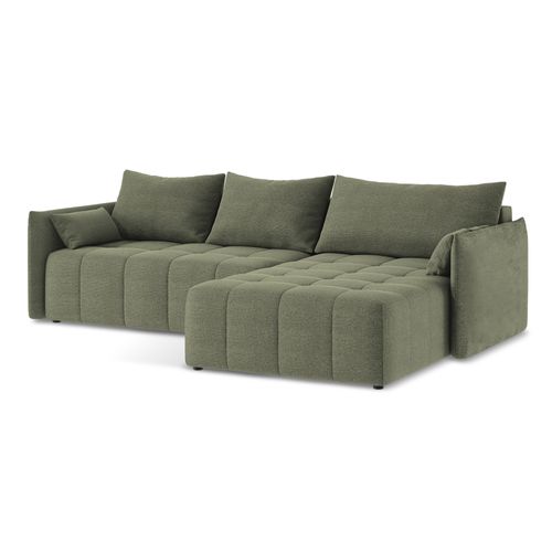 Canapé D'angle Droit Convertible Moku En Tissu Bouclette Olive