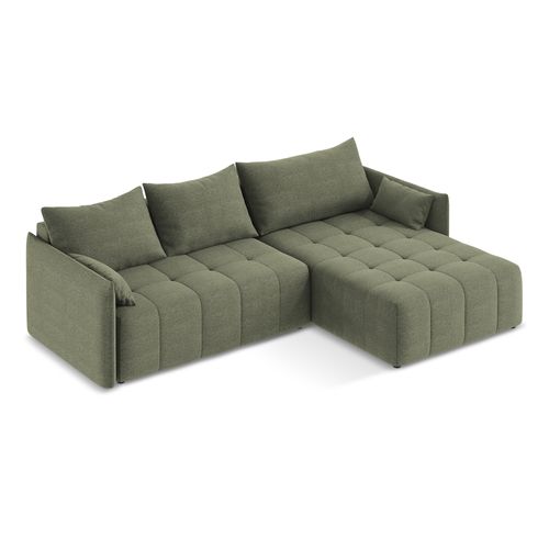 Canapé D'angle Droit Convertible Moku En Tissu Bouclette Olive