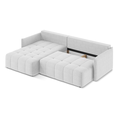 Canapé D’angle 3 Places Gauche Convertible Moku En Tissu Bouclette Argent