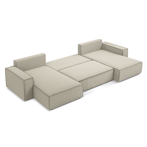 Canapé D'angle Panoramique Convertible Kimo En Velours Perle