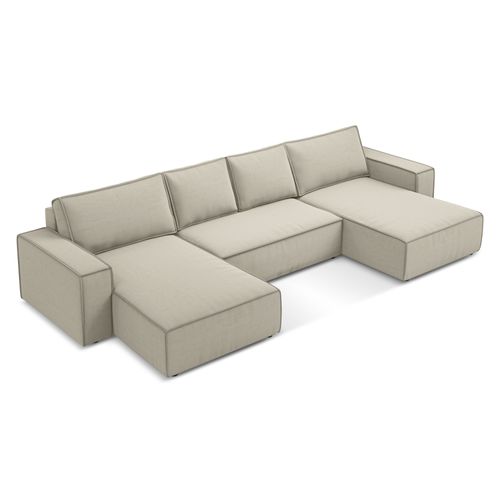 Canapé D'angle Panoramique Convertible Kimo En Velours Perle