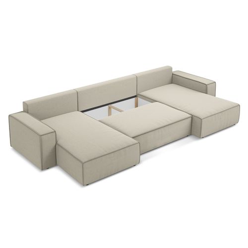 Canapé D'angle Panoramique Convertible Kimo En Velours Perle