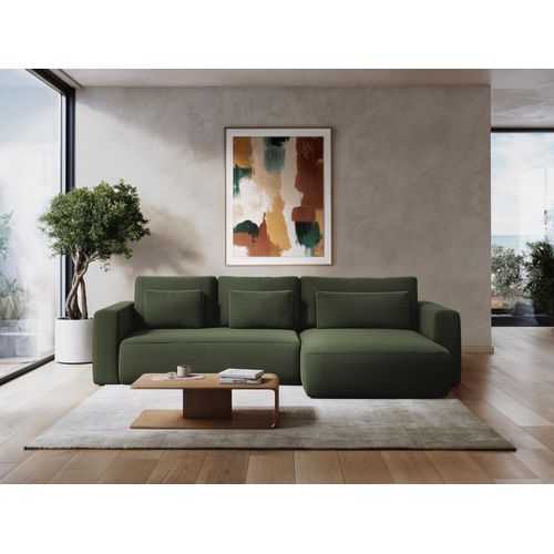 Canapé D’angle 3 Places Droit Convertible Kapua En Velours Terre Cuite