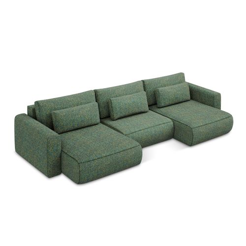 Canapé D'angle Panoramique Convertible Kapua En Tissu Texturé Vert