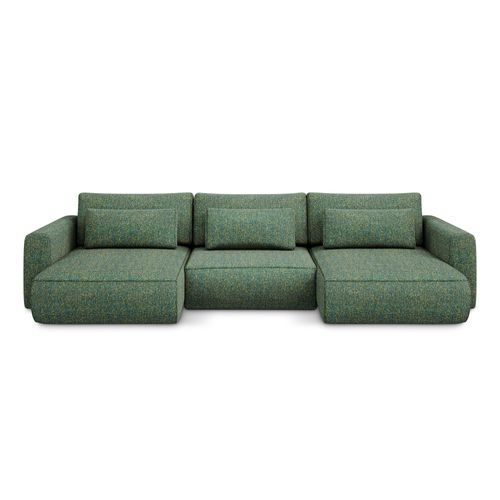 Canapé D'angle Panoramique Convertible Kapua En Tissu Texturé Vert