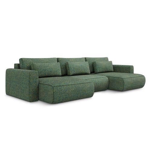 Canapé D'angle Panoramique Convertible Kapua En Tissu Texturé Vert
