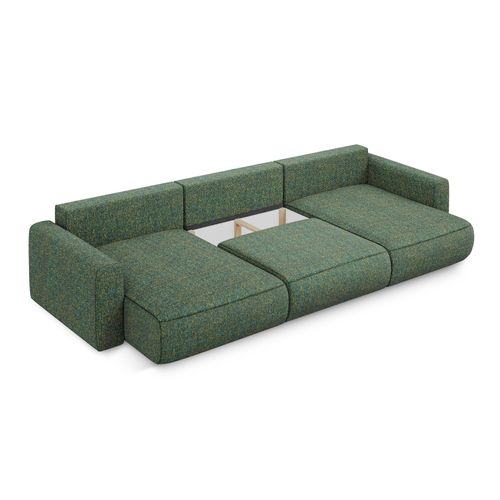 Canapé D'angle Panoramique Convertible Kapua En Tissu Texturé Vert