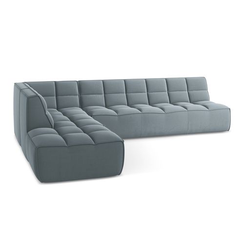 Canapé D'angle 5 Places Modulaire Droit Kalai En Velours Bleu Clair