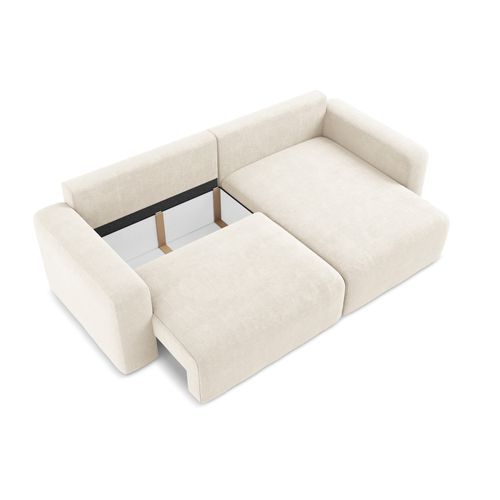 Canapé D’angle 3 Places Droit Convertible Kona En Chenille Beige Clair