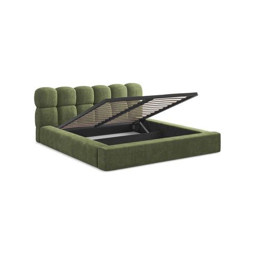 Lit Rembourré Avec Rangement Kahu 200 X 140 En Chenille Vert