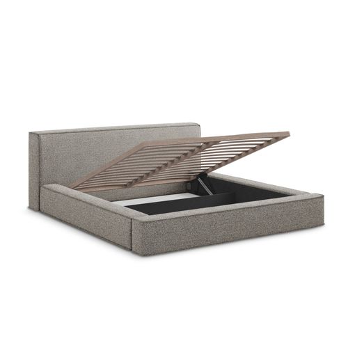 Lit Rembourré Avec Rangement Noho 200 X 140 En Bouclé Beige Foncé