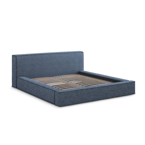 Lit Rembourré Avec Rangement Noho 200 X 140 En Bouclé Bleu Foncé