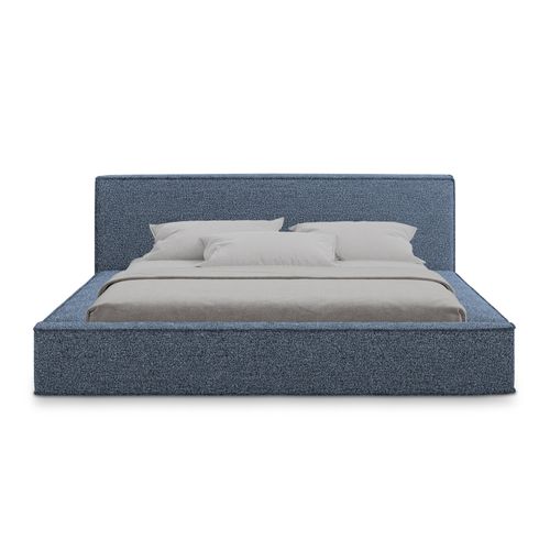 Lit Rembourré Avec Rangement Noho 200 X 140 En Bouclé Bleu Foncé