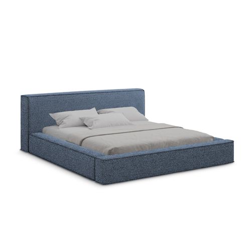 Lit Rembourré Avec Rangement Noho 200 X 140 En Bouclé Bleu Foncé