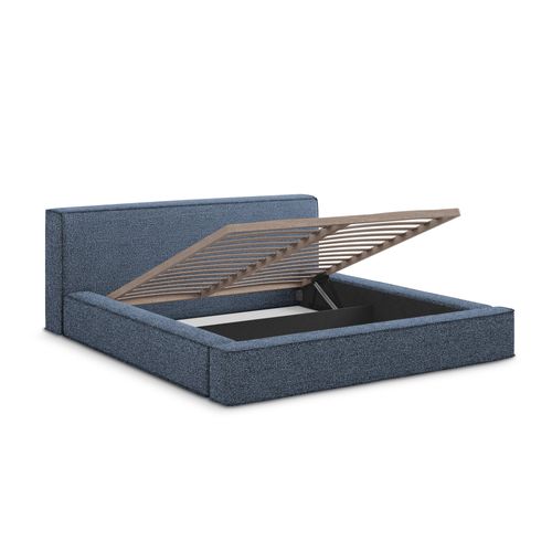 Lit Rembourré Avec Rangement Noho 200 X 140 En Bouclé Bleu Foncé