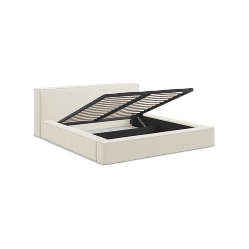 Lit Rembourré Avec Rangement Noho 200 X 180 En Tissu Texturé Beige