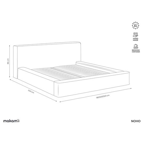 Lit Rembourré Avec Rangement Noho 200 X 180 En Tissu Texturé Beige