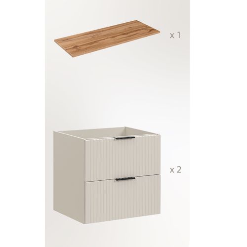 Meuble De Salle De Bain Suspendu Sous Double Vasque Adel Cachemire Avec Plan Chêne 120 Cm